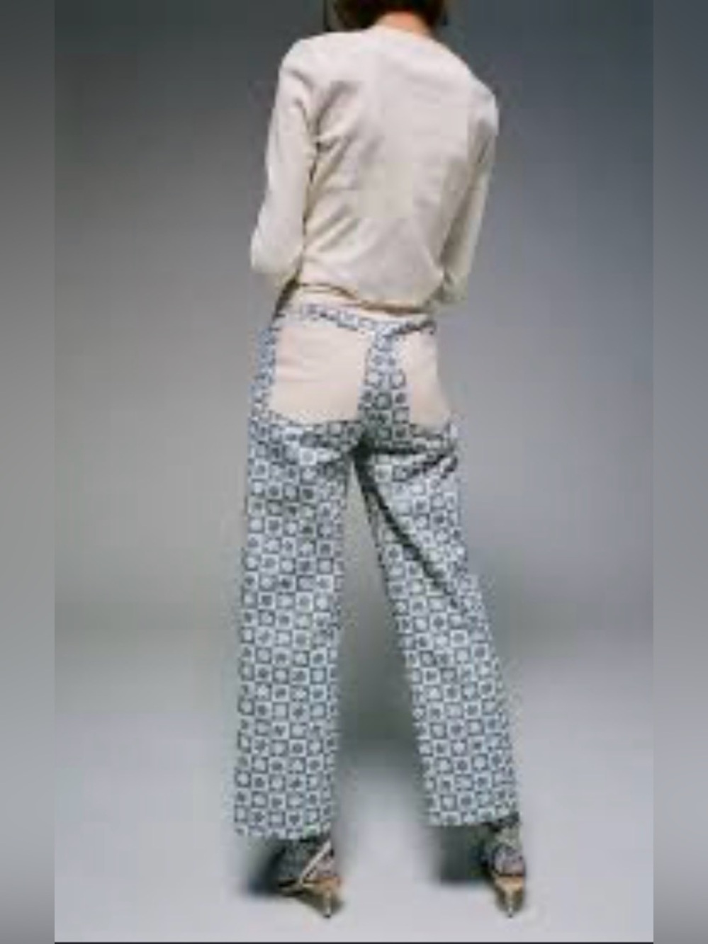Lisa says Gah Blue Floral Checkerboard Jeans Sz25 wide leg High rise Daisy Denim - Picture 2 of 12